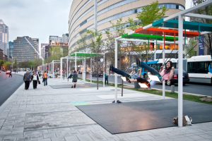 A transit stop in Canada that incorporates swings which increases the 'lovability' factor according to CMT keynote Nidhi Gulati. 